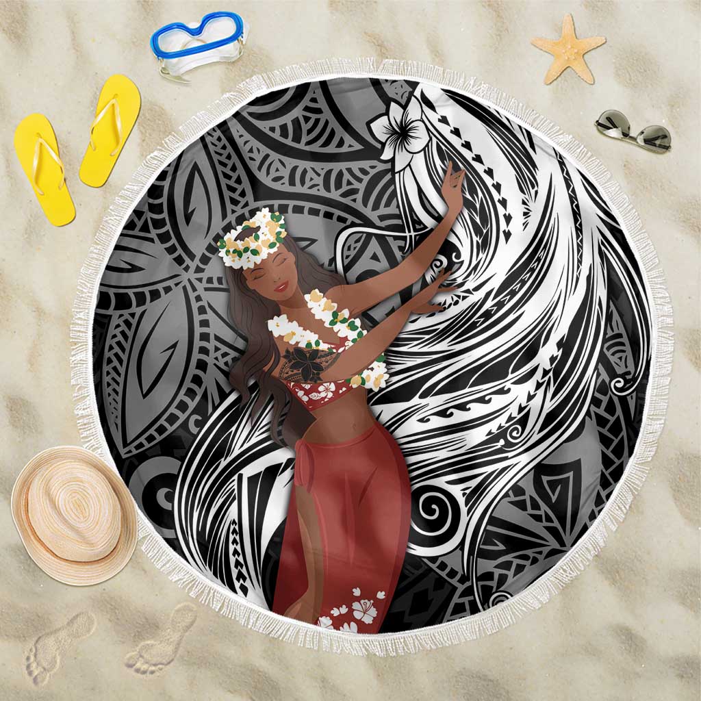 Tahiti Islands Polynesian Plumeria Beach Blanket Tahitian Vahine 'Ote'a - Black LT7 One Size 150cm Black - Polynesian Pride