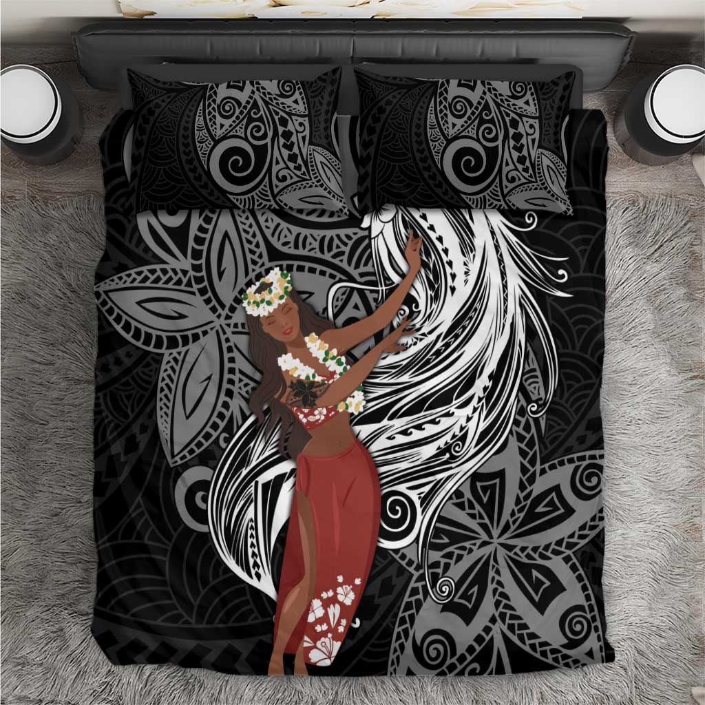 Tahiti Islands Polynesian Plumeria Bedding Set Tahitian Vahine 'Ote'a - Black LT7 Black - Polynesian Pride