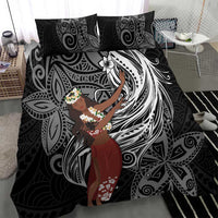 Tahiti Islands Polynesian Plumeria Bedding Set Tahitian Vahine 'Ote'a - Black