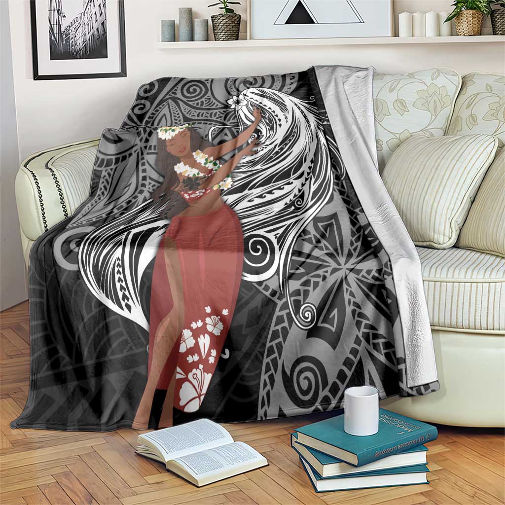 Tahiti Islands Polynesian Plumeria Blanket Tahitian Vahine 'Ote'a - Black LT7 Black - Polynesian Pride