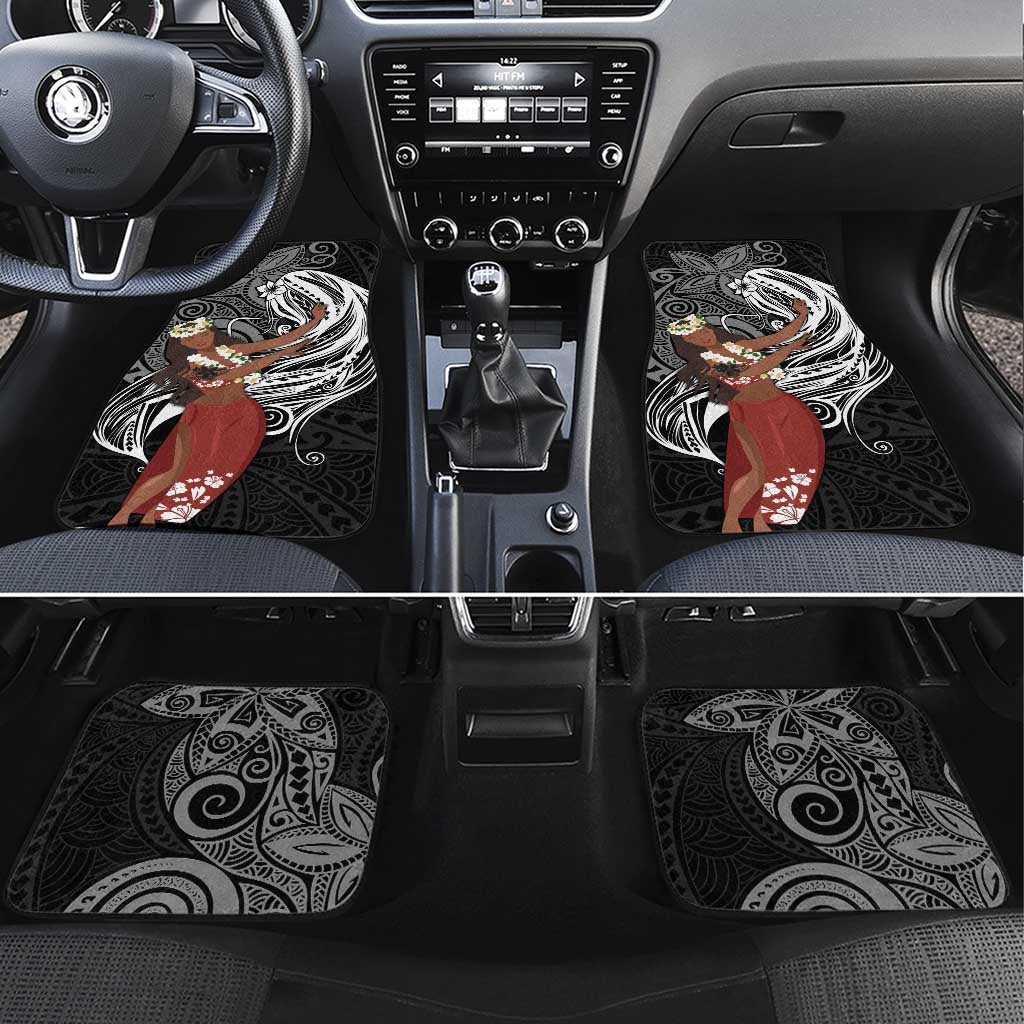 Tahiti Islands Polynesian Plumeria Car Mats Tahitian Vahine 'Ote'a - Black LT7 Set 4pcs Black - Polynesian Pride