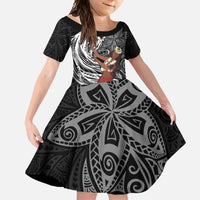 Tahiti Islands Polynesian Plumeria Family Matching Mermaid Dress and Hawaiian Shirt Tahitian Vahine 'Ote'a - Black LT7 Daughter's Dress Black - Polynesian Pride