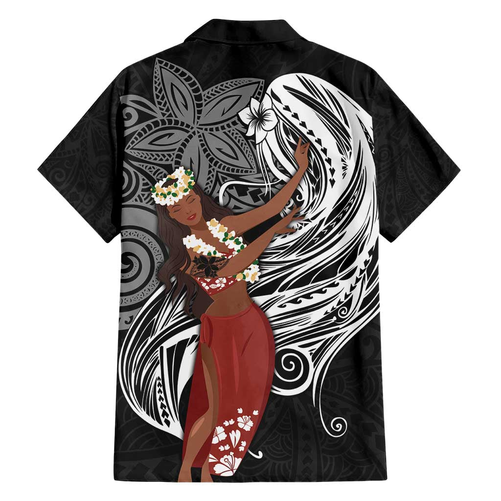 Tahiti Islands Polynesian Plumeria Family Matching Short Sleeve Bodycon Dress and Hawaiian Shirt Tahitian Vahine 'Ote'a - Black