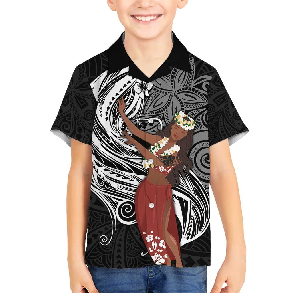 Tahiti Islands Polynesian Plumeria Family Matching Tank Maxi Dress and Hawaiian Shirt Tahitian Vahine 'Ote'a - Black