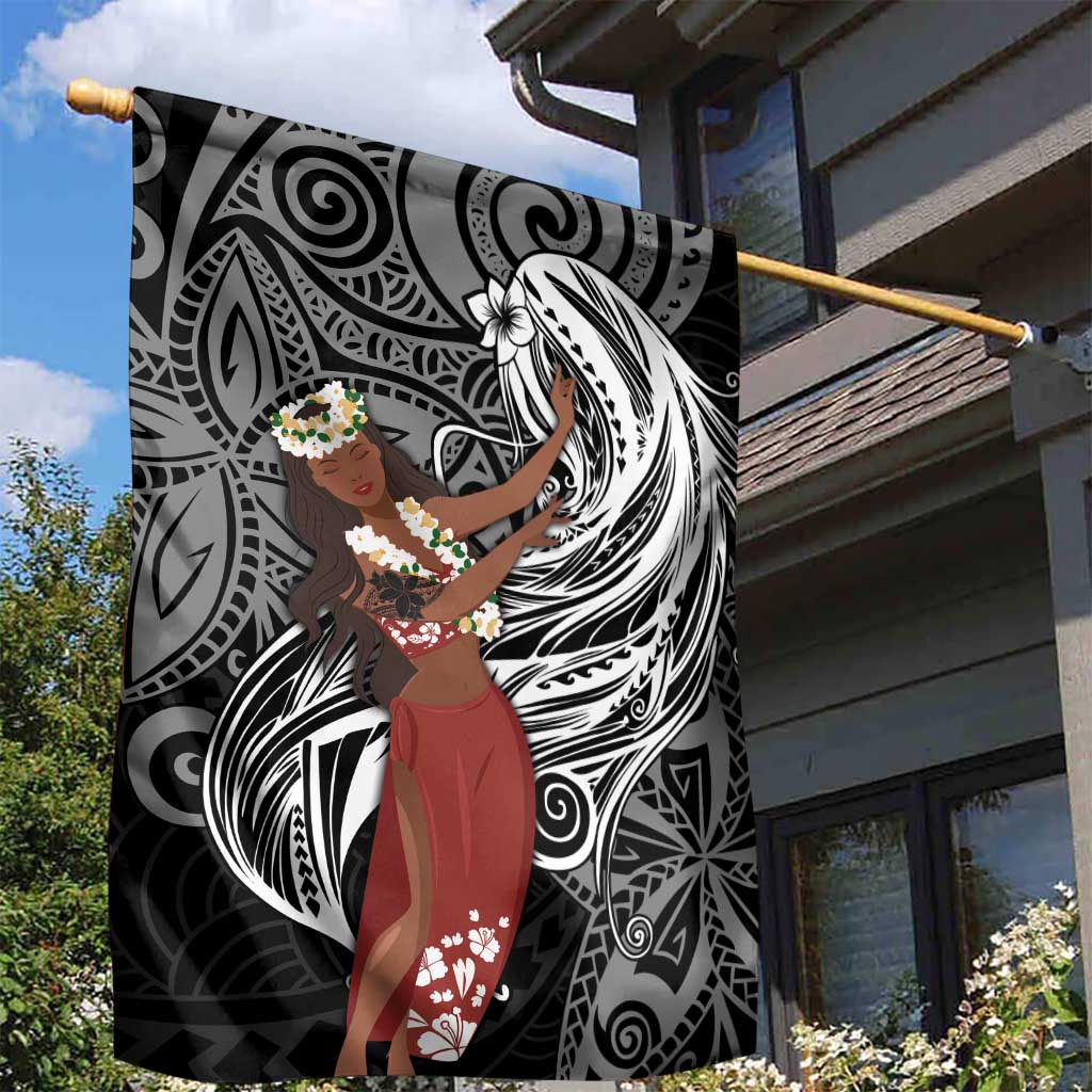 Tahiti Islands Polynesian Plumeria Garden Flag Tahitian Vahine 'Ote'a - Black