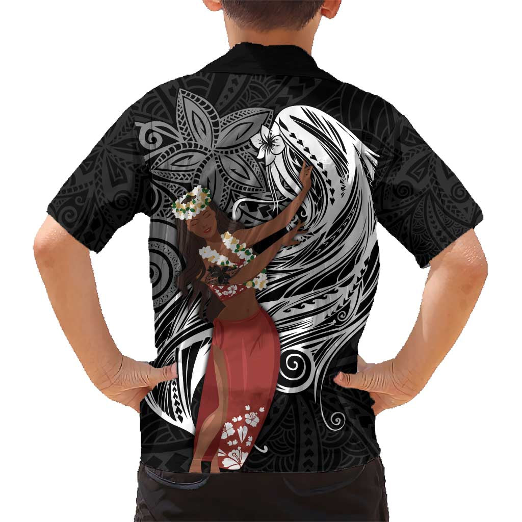 Tahiti Islands Polynesian Plumeria Kid Hawaiian Shirt Tahitian Vahine 'Ote'a - Black
