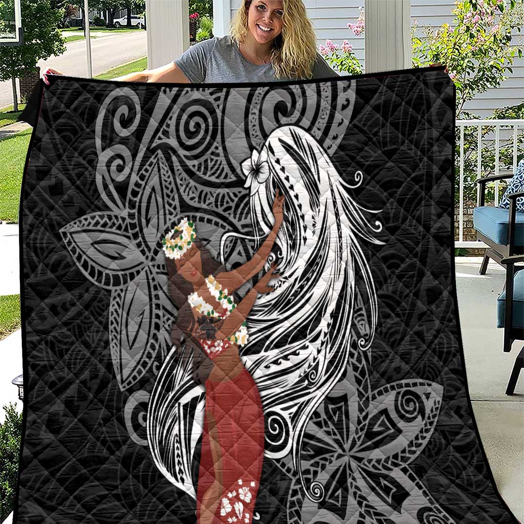 Tahiti Islands Polynesian Plumeria Quilt Tahitian Vahine 'Ote'a - Black LT7 Black - Polynesian Pride