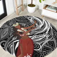 Tahiti Islands Polynesian Plumeria Round Carpet Tahitian Vahine 'Ote'a - Black
