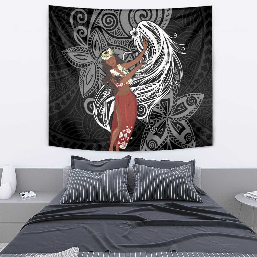 Tahiti Islands Polynesian Plumeria Tapestry Tahitian Vahine 'Ote'a - Black