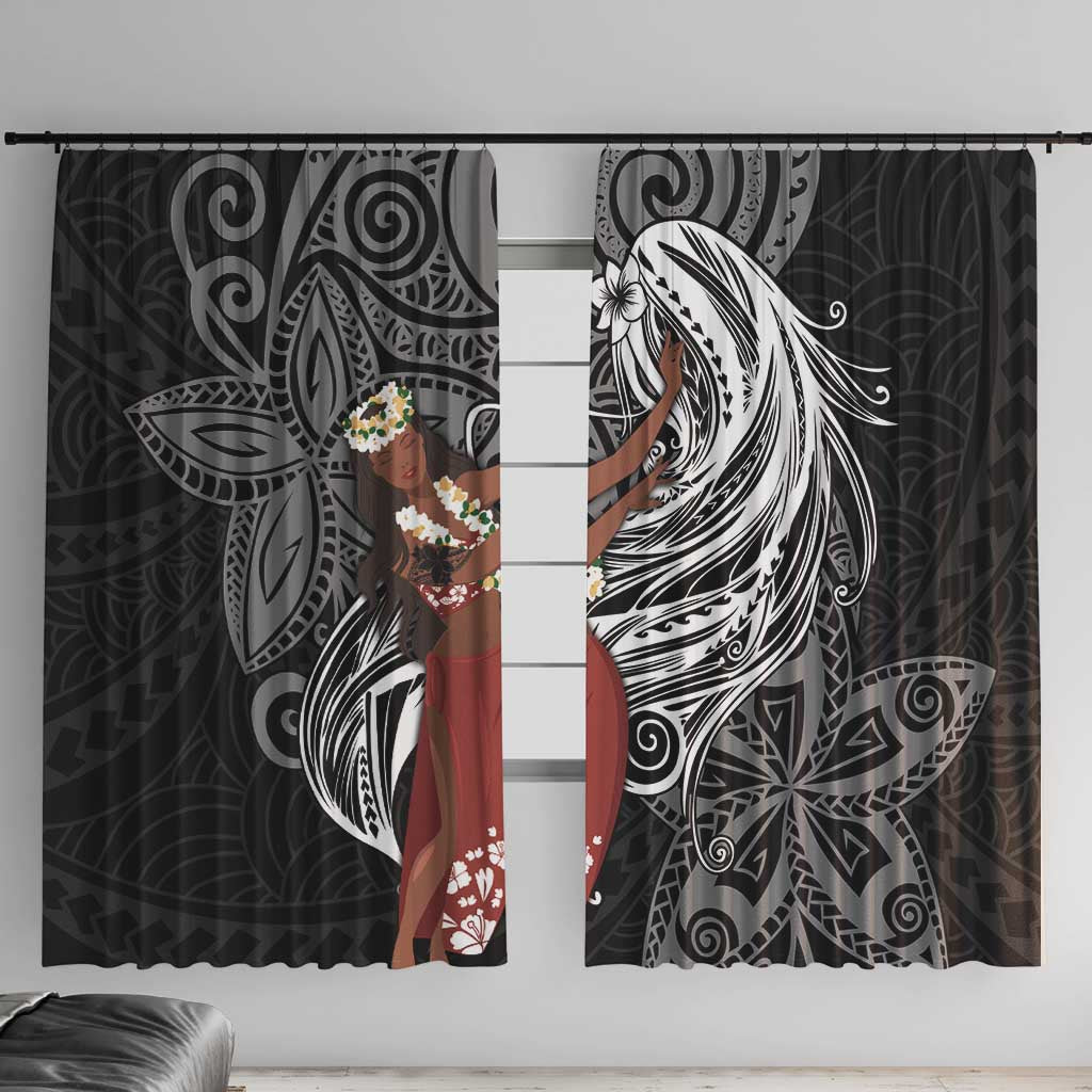 Tahiti Islands Polynesian Plumeria Window Curtain Tahitian Vahine 'Ote'a - Black LT7 With Hooks Black - Polynesian Pride