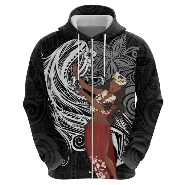 Guam Polynesian Zip up Hoodie Black Plumeria main image 0
