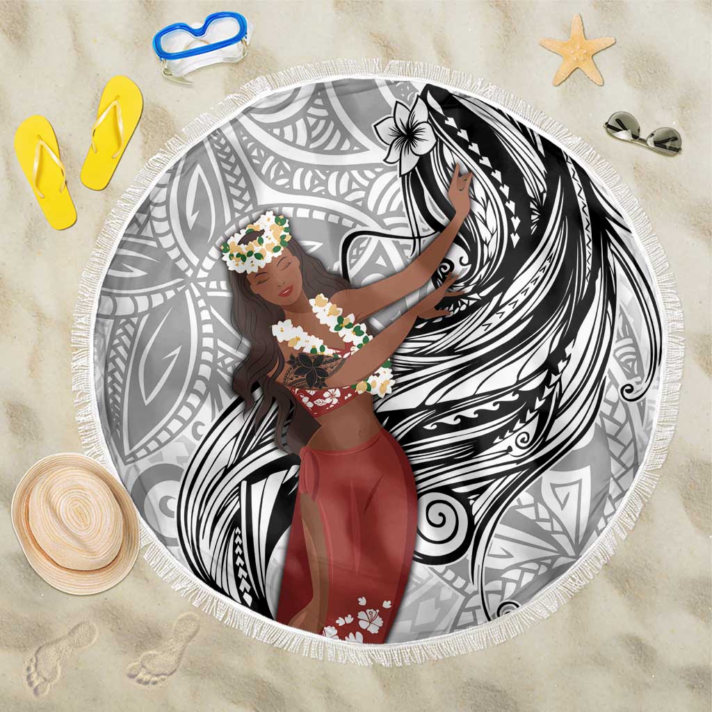 Tahiti Islands Polynesian Plumeria Beach Blanket Tahitian Vahine 'Ote'a - White LT7 One Size 150cm White - Polynesian Pride