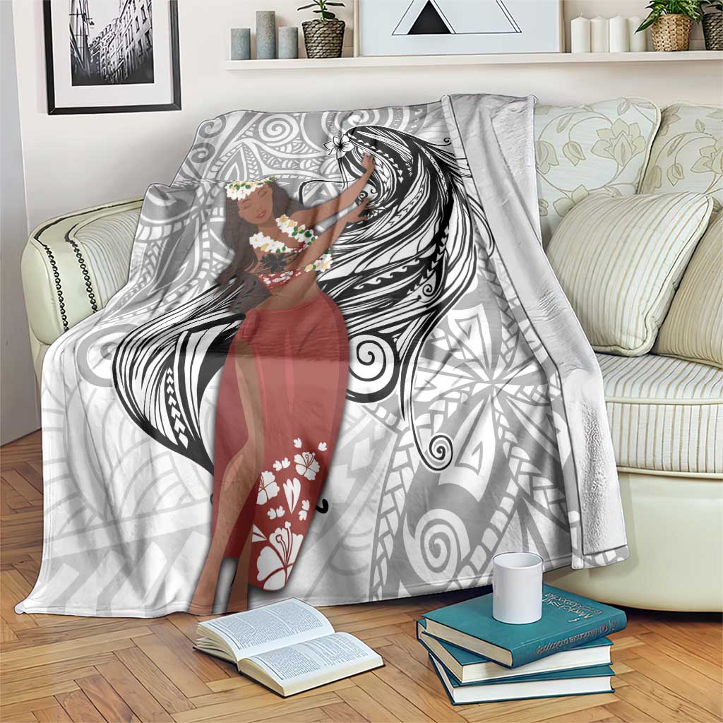Tahiti Islands Polynesian Plumeria Blanket Tahitian Vahine 'Ote'a - White LT7 White - Polynesian Pride