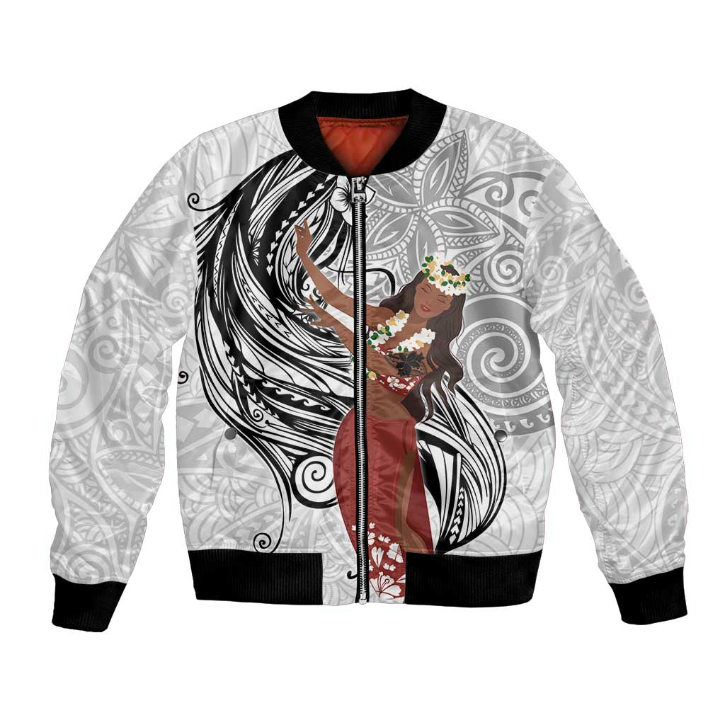 Tahiti Islands Polynesian Plumeria Bomber Jacket Tahitian Vahine 'Ote'a - White LT7 Unisex White - Polynesian Pride