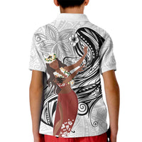 Tahiti Islands Polynesian Plumeria Kid Polo Shirt Tahitian Vahine 'Ote'a - White