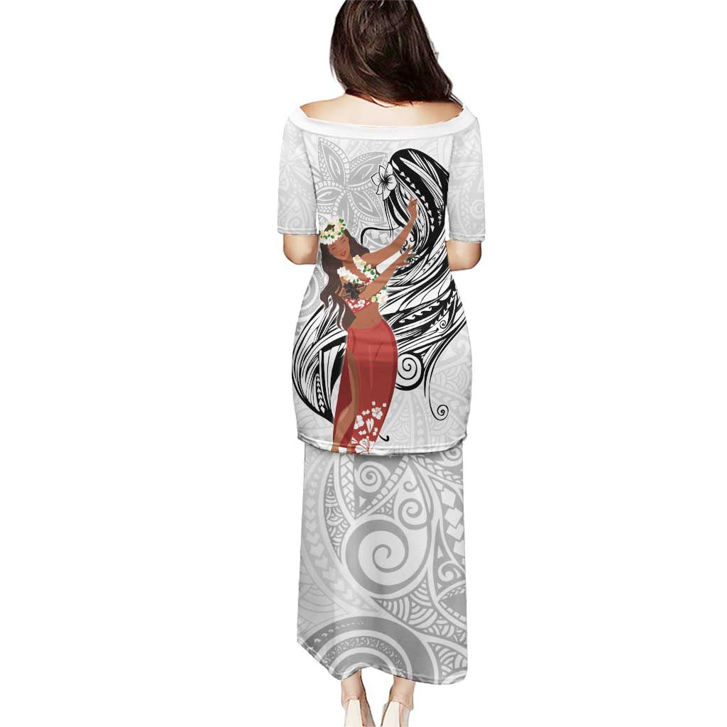 Tahiti Islands Polynesian Plumeria Puletasi Tahitian Vahine 'Ote'a - White