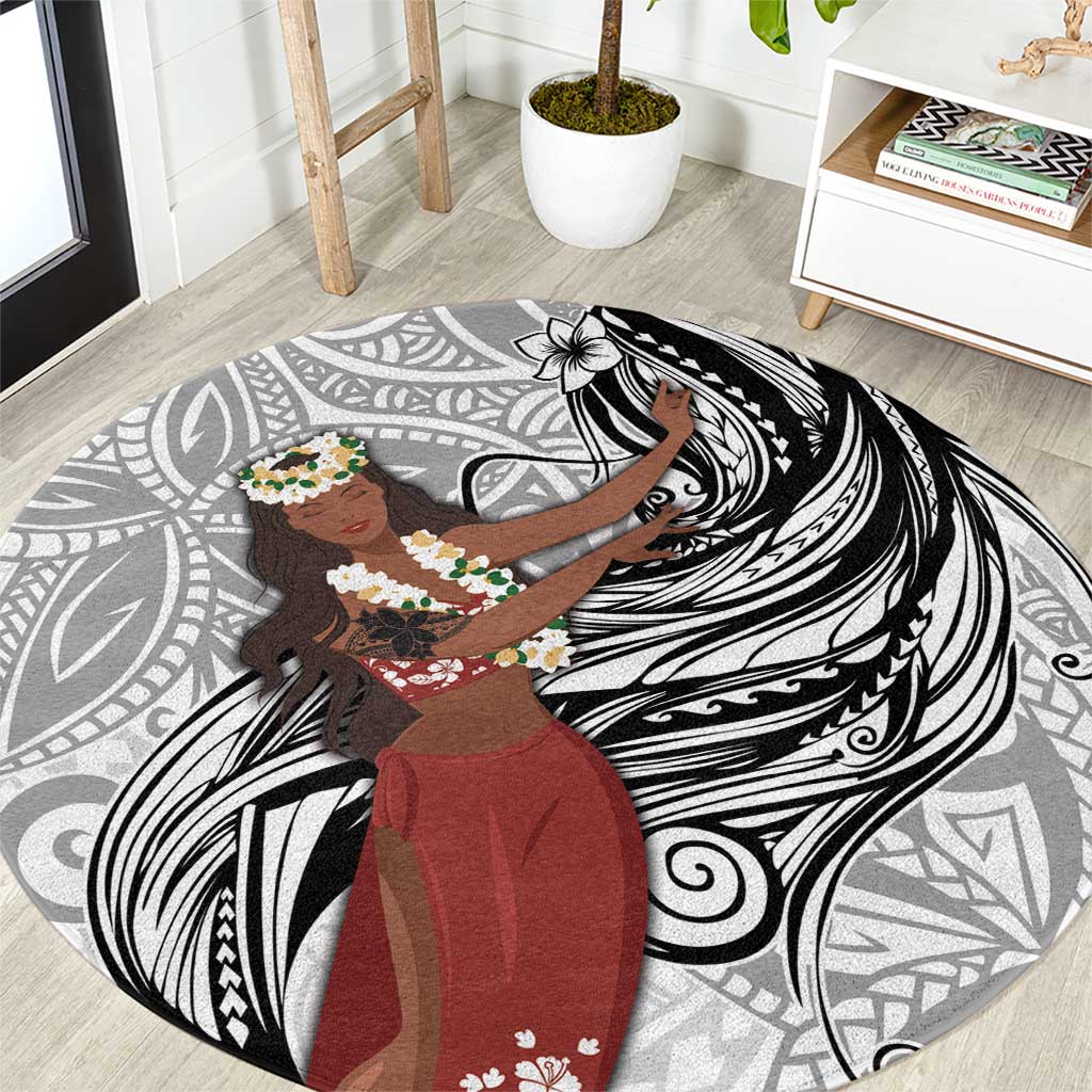 Tahiti Islands Polynesian Plumeria Round Carpet Tahitian Vahine 'Ote'a - White LT7 White - Polynesian Pride