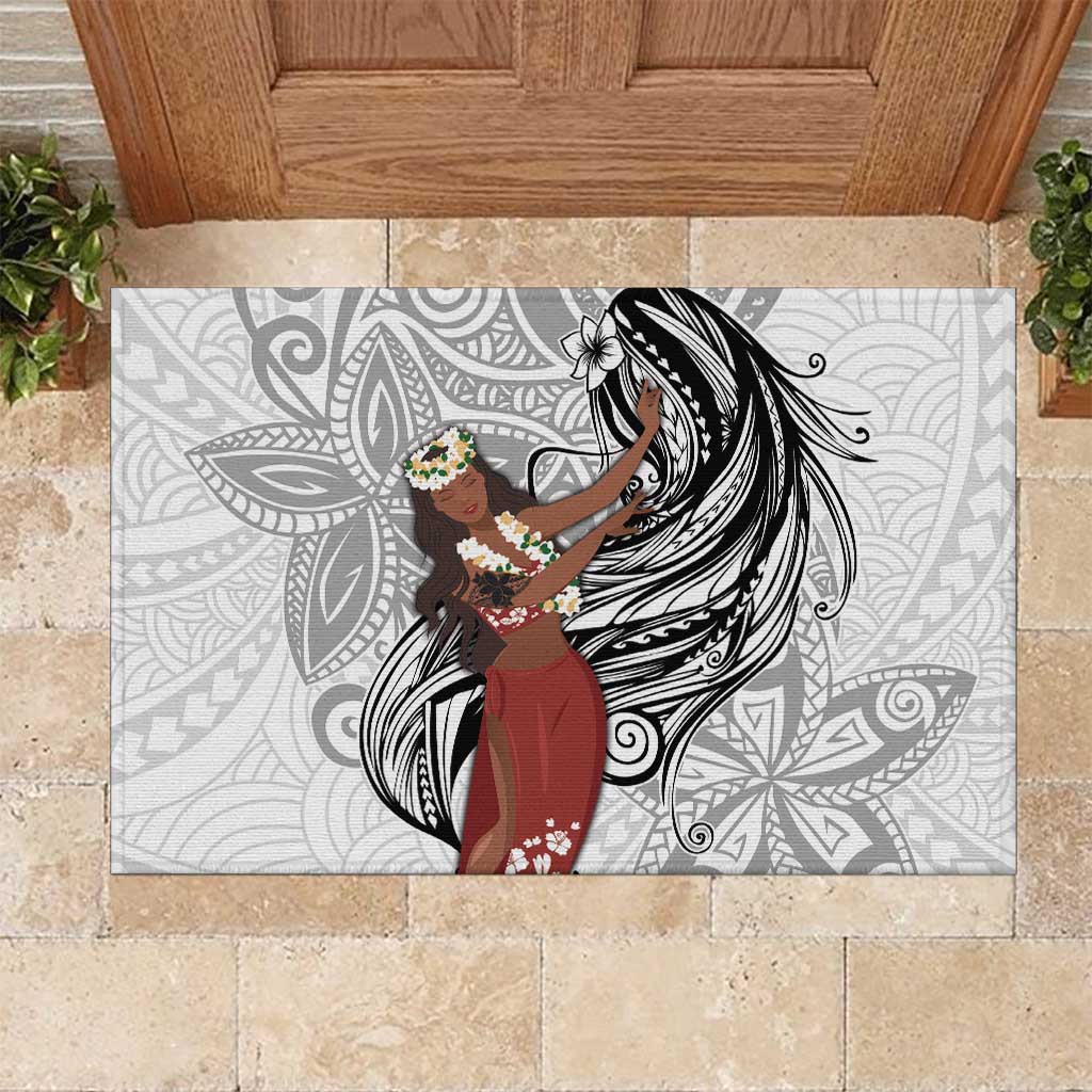 Tahiti Islands Polynesian Plumeria Rubber Doormat Tahitian Vahine 'Ote'a - White LT7 White - Polynesian Pride