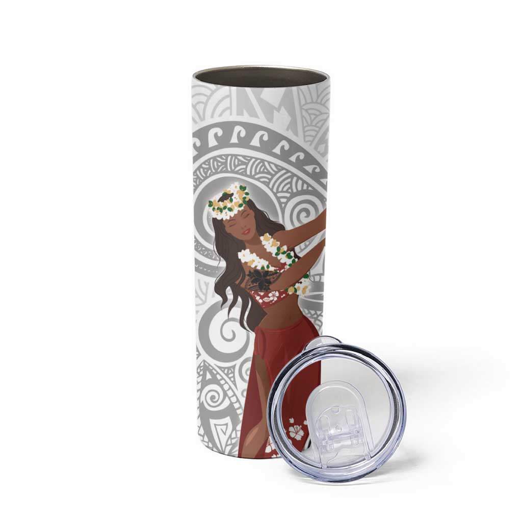 Tahiti Islands Polynesian Plumeria Skinny Tumbler Tahitian Vahine 'Ote'a - White