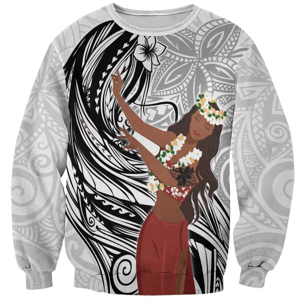 Tahiti Islands Polynesian Plumeria Sweatshirt Tahitian Vahine 'Ote'a - White LT7 Unisex White - Polynesian Pride
