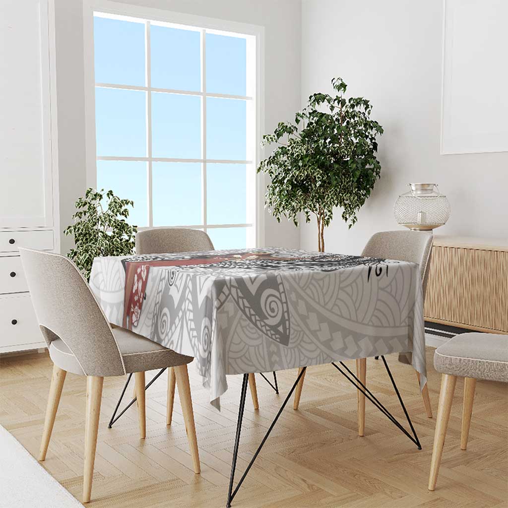 Tahiti Islands Polynesian Plumeria Tablecloth Tahitian Vahine 'Ote'a - White