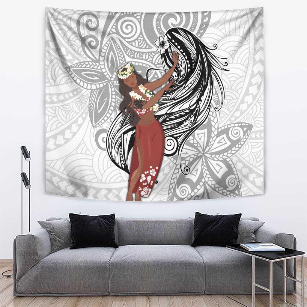 Tahiti Islands Polynesian Plumeria Tapestry Tahitian Vahine 'Ote'a - White LT7 White - Polynesian Pride