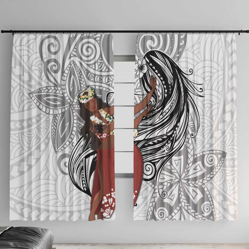 Tahiti Islands Polynesian Plumeria Window Curtain Tahitian Vahine 'Ote'a - White LT7 With Hooks White - Polynesian Pride