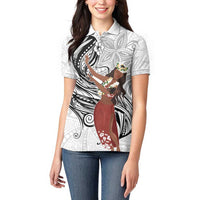 Tahiti Islands Polynesian Plumeria Women Polo Shirt Tahitian Vahine 'Ote'a - White