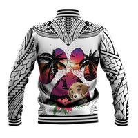 Polynesian Baseball Jacket Dog Lover With Beagle - Sunset At The Beach White Ver LT7 - Polynesian Pride