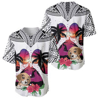 Polynesian Baseball Jersey Dog Lover With Beagle - Sunset At The Beach White Ver LT7 - Polynesian Pride