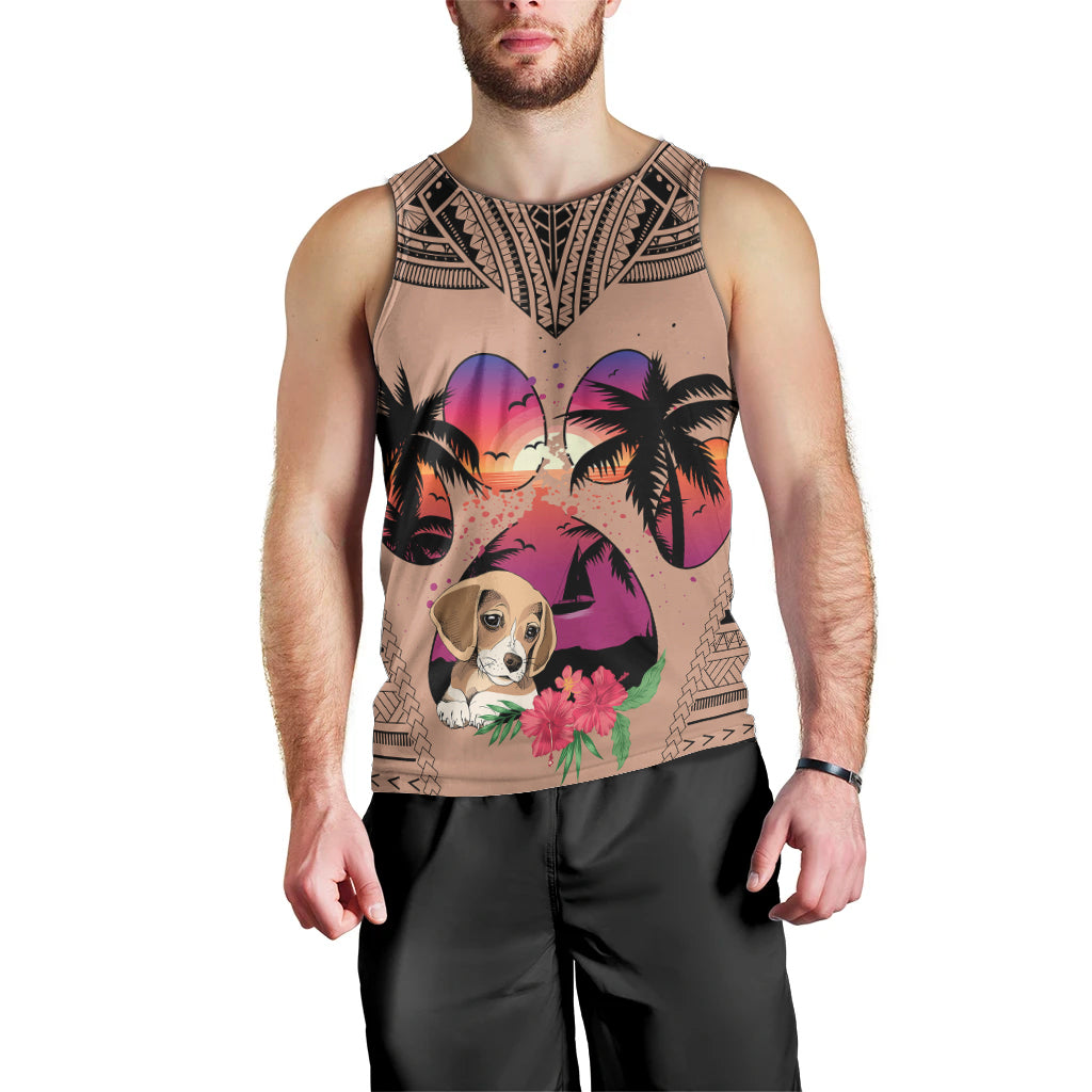 Polynesian Men Tank Top Dog Lover With Beagle - Sunset At The Beach Brown Ver LT7 - Polynesian Pride
