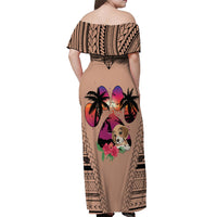 Polynesian Off Shoulder Maxi Dress Dog Lover With Beagle - Sunset At The Beach Brown Ver LT7 - Polynesian Pride