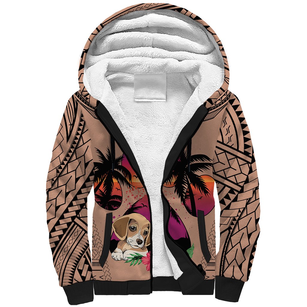 Polynesian Sherpa Hoodie Dog Lover With Beagle - Sunset At The Beach Brown Ver LT7 Unisex Brown - Polynesian Pride