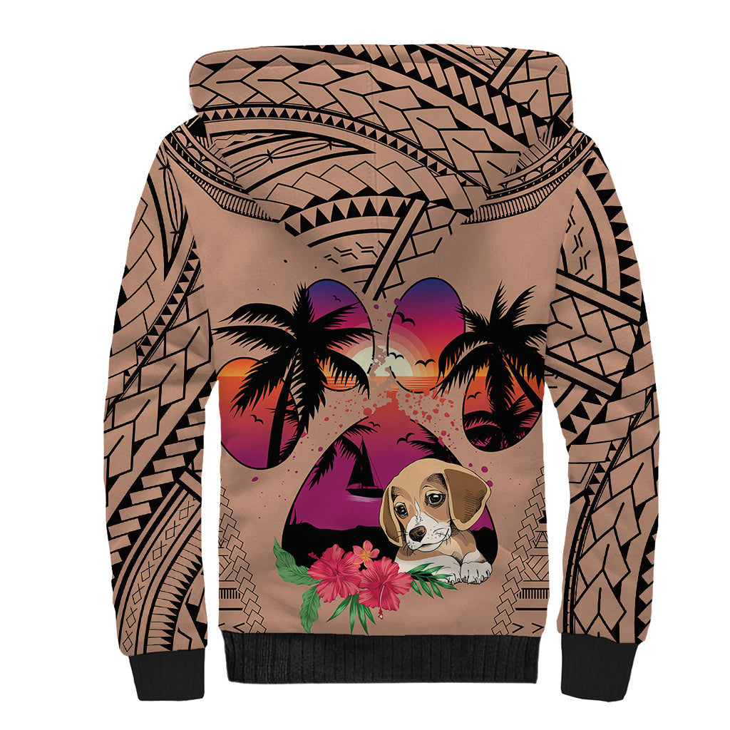 Polynesian Sherpa Hoodie Dog Lover With Beagle - Sunset At The Beach Brown Ver LT7 - Polynesian Pride