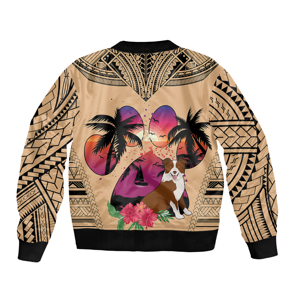 Polynesian Bomber Jacket Dog Lover With Border Collie - Sunset At The Beach LT7 - Polynesian Pride