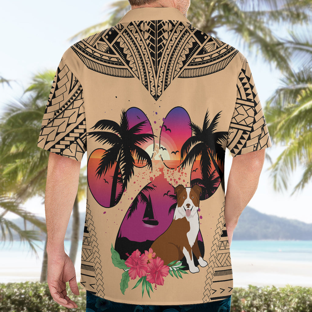 Polynesian Hawaiian Shirt Dog Lover With Border Collie - Sunset At The Beach LT7 - Polynesian Pride