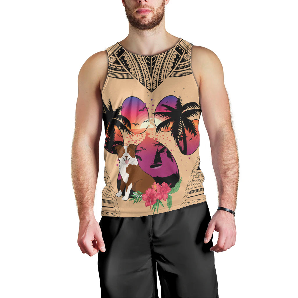 Polynesian Men Tank Top Dog Lover With Border Collie - Sunset At The Beach LT7 - Polynesian Pride