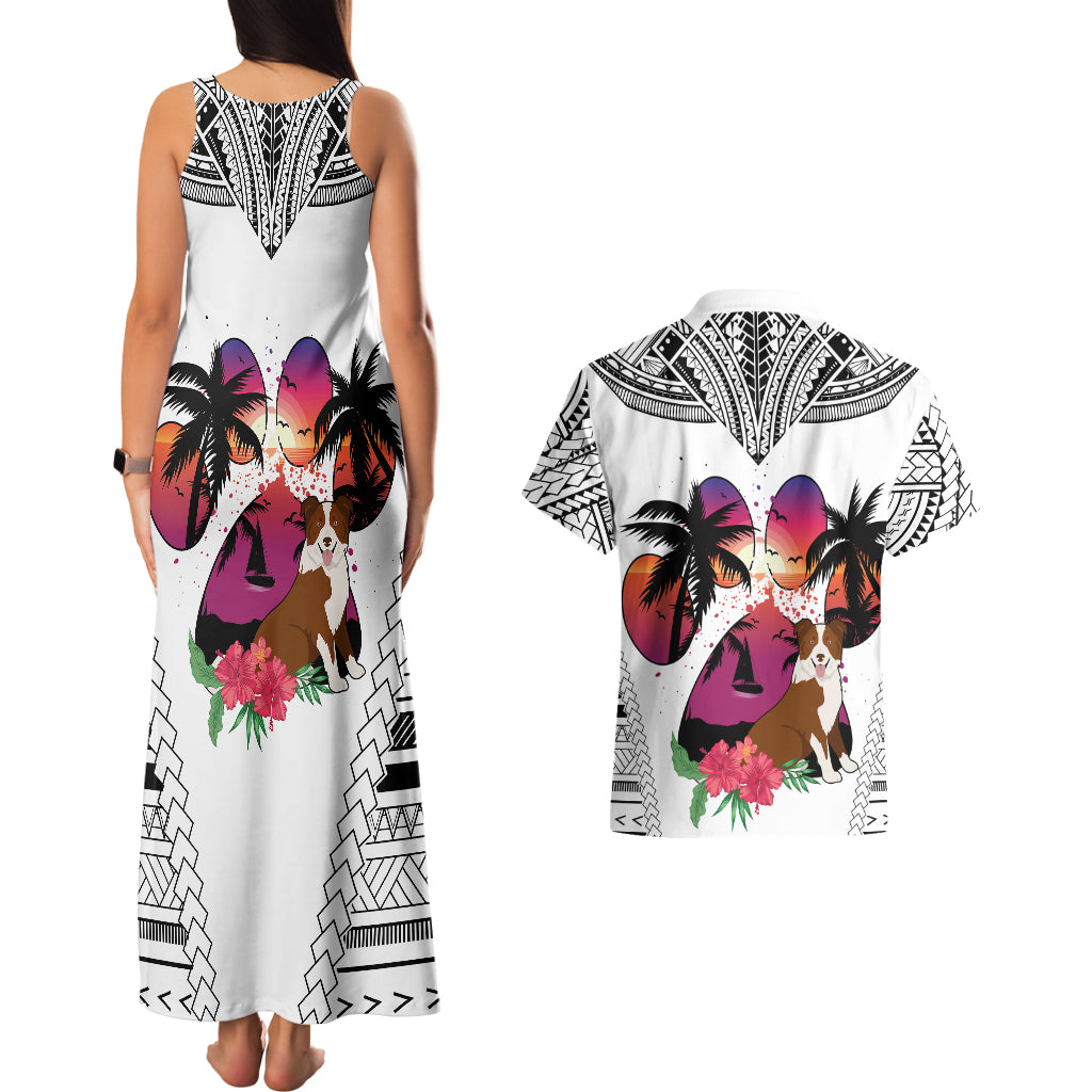 Polynesian Couples Matching Tank Maxi Dress and Hawaiian Shirt Dog Lover With Border Collie - Sunset At The Beach White Ver LT7 - Polynesian Pride