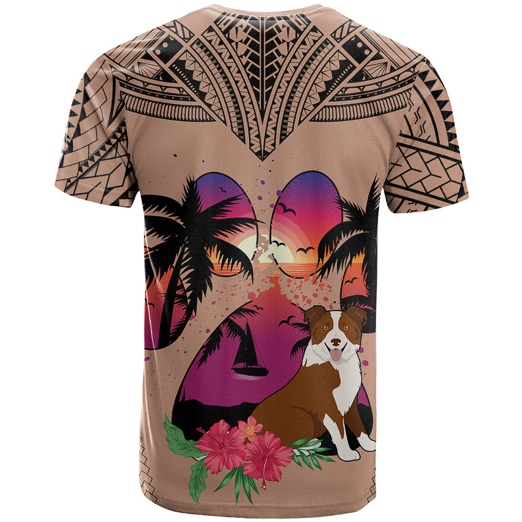 Polynesian T Shirt Dog Lover With Border Collie - Sunset At The Beach Brown Ver LT7 - Polynesian Pride