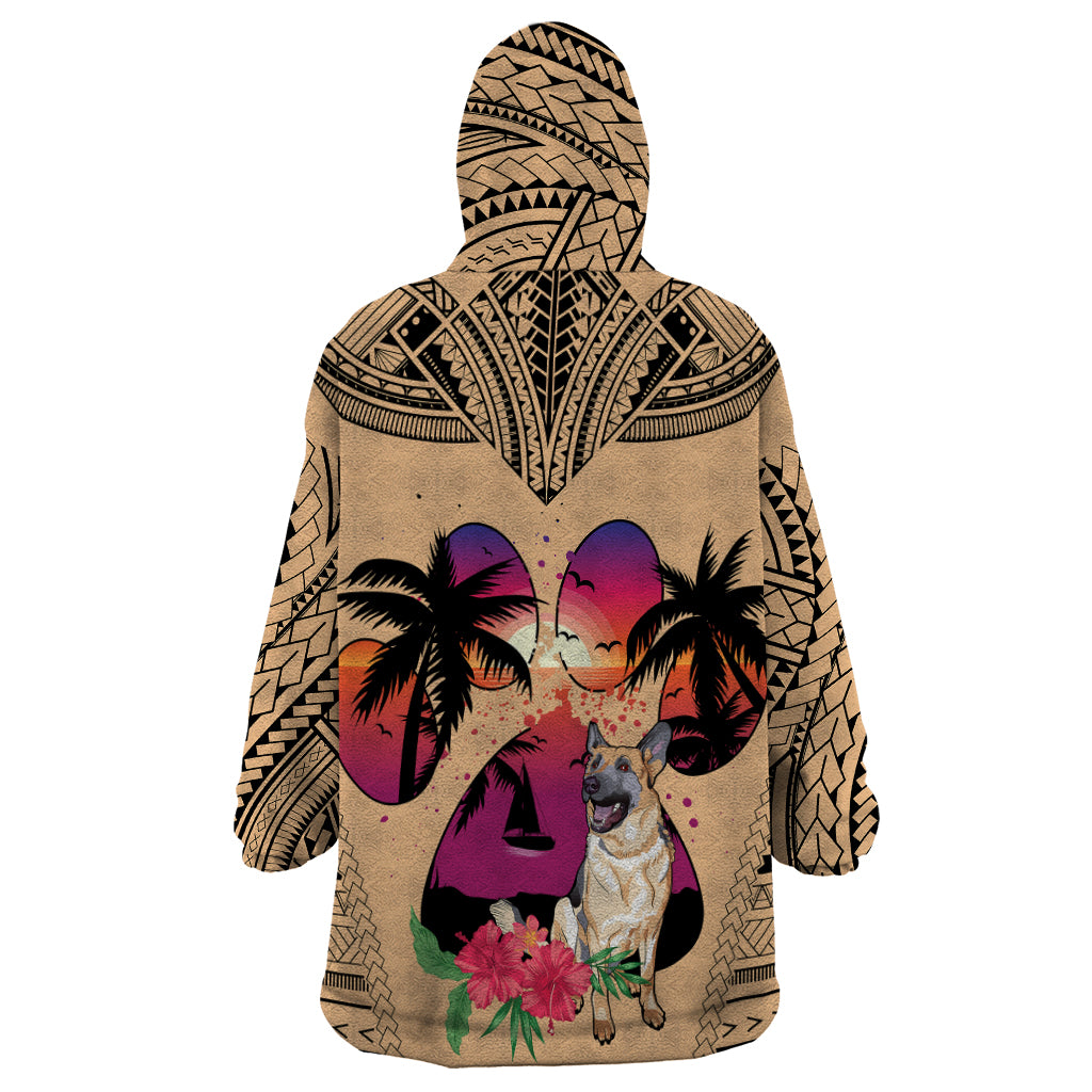 Polynesian Wearable Blanket Hoodie Dog Lover With German Shepherd - Sunset At The Beach LT7 - Polynesian Pride