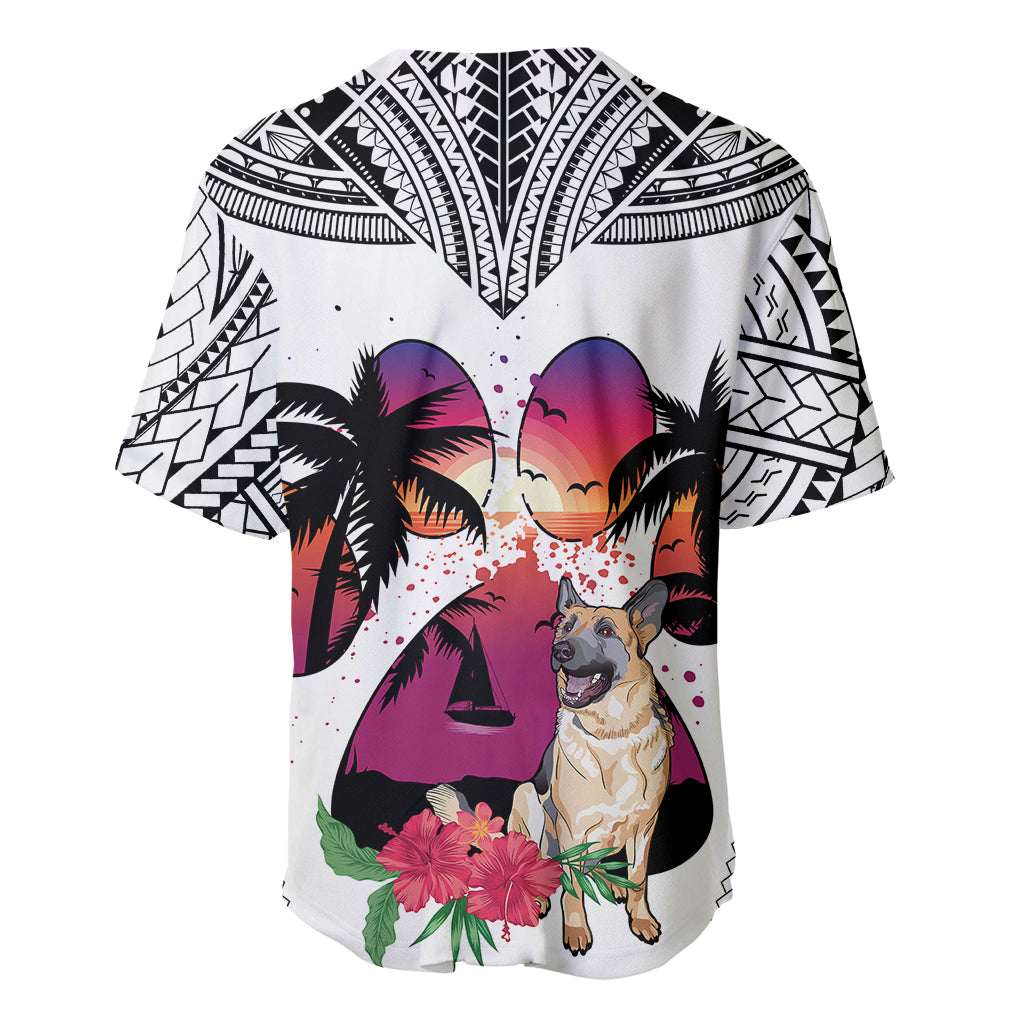 Polynesian Baseball Jersey Dog Lover With German Shepherd - Sunset At The Beach White Ver LT7 - Polynesian Pride