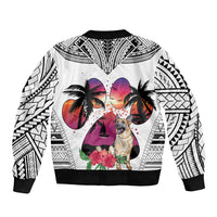 Polynesian Sleeve Zip Bomber Jacket Dog Lover With German Shepherd - Sunset At The Beach White Ver LT7 - Polynesian Pride