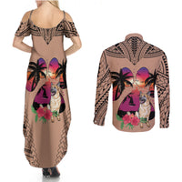 Polynesian Couples Matching Summer Maxi Dress and Long Sleeve Button Shirts Dog Lover With German Shepherd - Sunset At The Beach Brown Ver LT7 - Polynesian Pride