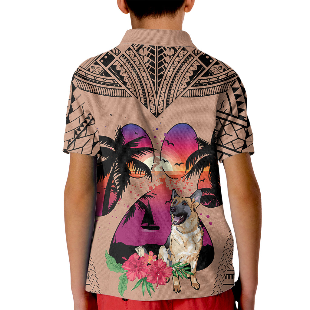 Polynesian Kid Polo Shirt Dog Lover With German Shepherd - Sunset At The Beach Brown Ver LT7 - Polynesian Pride