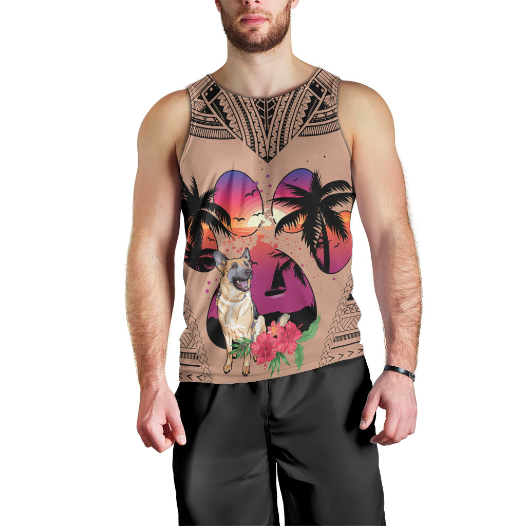 Polynesian Men Tank Top Dog Lover With German Shepherd - Sunset At The Beach Brown Ver LT7 - Polynesian Pride