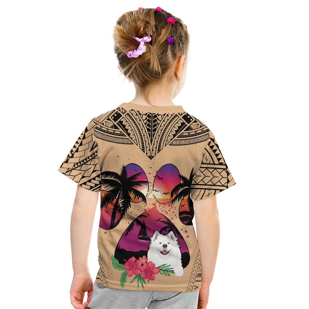 Polynesian Kid T Shirt Dog Lover With Samoyed - Sunset At The Beach LT7 - Polynesian Pride