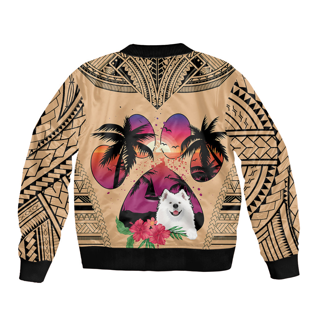 Polynesian Sleeve Zip Bomber Jacket Dog Lover With Samoyed - Sunset At The Beach LT7 - Polynesian Pride
