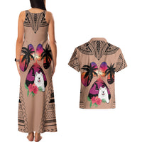 Polynesian Couples Matching Tank Maxi Dress and Hawaiian Shirt Dog Lover With Samoyed - Sunset At The Beach Brown Ver LT7 - Polynesian Pride