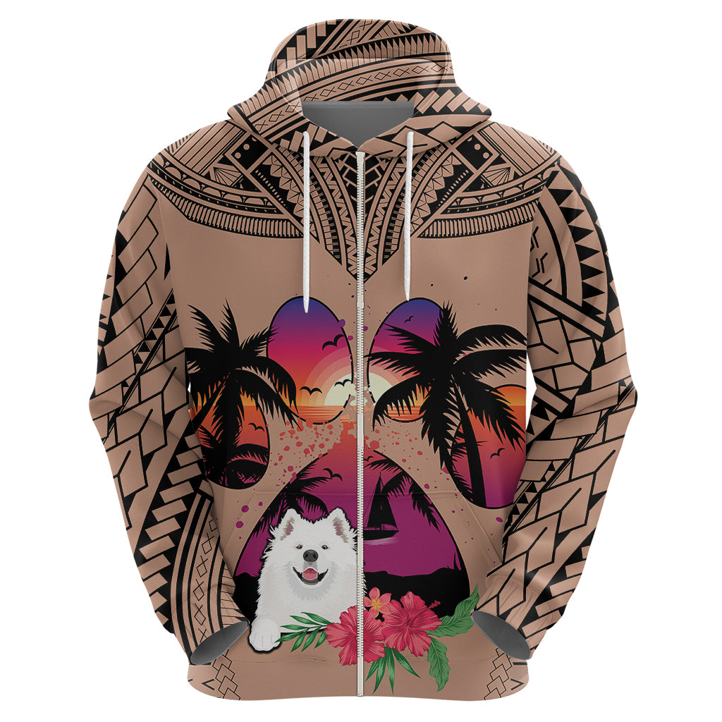 Polynesian Hoodie Dog Lover With Samoyed - Sunset At The Beach Brown Ver LT7 - Polynesian Pride