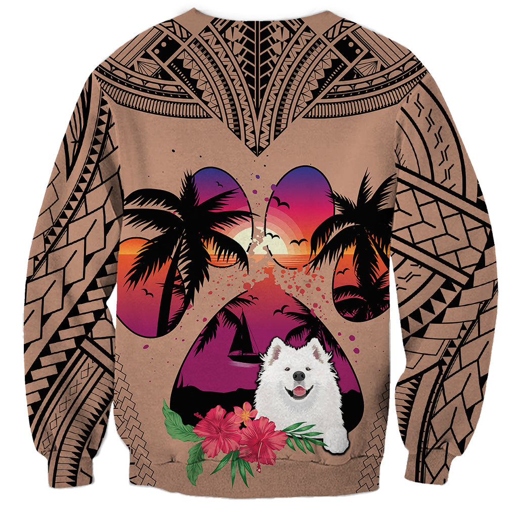 Polynesian Sweatshirt Dog Lover With Samoyed - Sunset At The Beach Brown Ver LT7 - Polynesian Pride